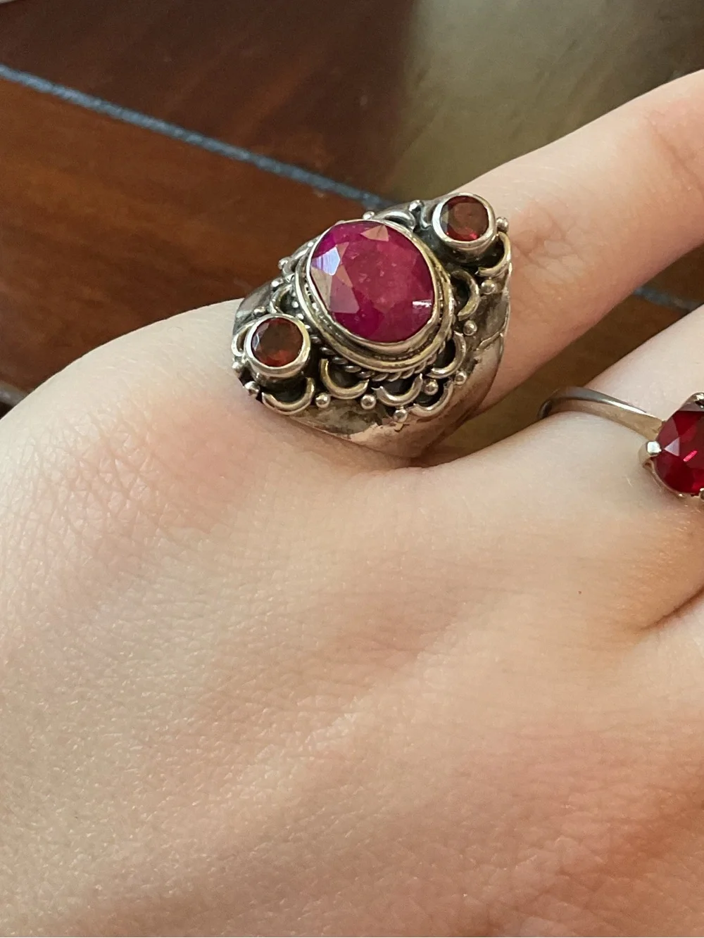 Vintage Sterling Silver Ruby Multi Gemstone Boho Ring Size 6